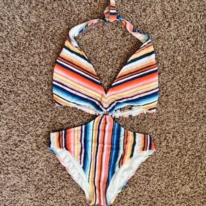 Vince Camuto Multicolor Striped Halter Swimsuit